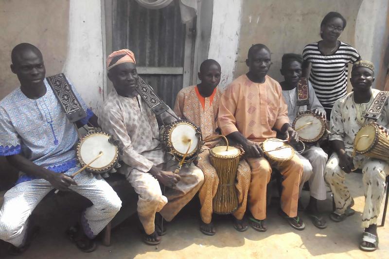 Winning PhD thesis author Dr Cecilia Durojaye (back right) with the Ifesowapo Dùndún ensemble in Igbo-Ora, Nigeria, photographed as part of her field data (with the participants’ permission). 