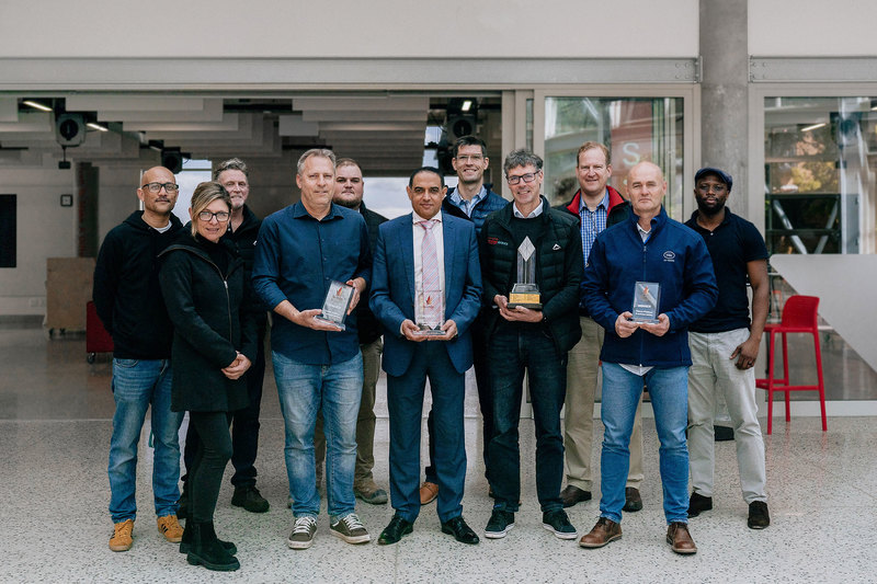 Those involved in the design, construction and operation of the d-school Afrika include: (from left, back) Fehraad De Nicker, Neil Parker, Kevin Ward, Andrew Wade, Greg Skeen, and Wanda Majikijela (Front) Carin Brown, Manfred Braune, Mughtar Parker, Richard Perez and Leon Colyn.