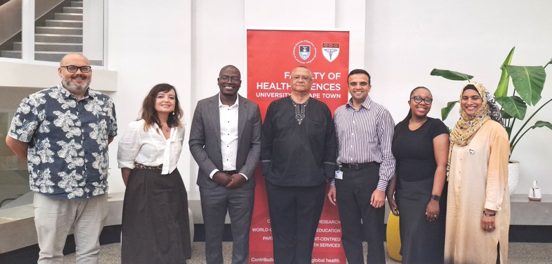 Best publication awardees standing with Faculty Health Sciences Dean, Associate Professor Lionel Green-Thompson. From left: Assoc Prof Marc Hendricks; Assoc Prof Esmita Charani; Dr Vitaris Kodogo; Assoc Prof Lionel Green-Thompson; Assoc Prof Ali Esmail, Ms Lwanda Buthelezi; Ms Fadia Gamieldiena